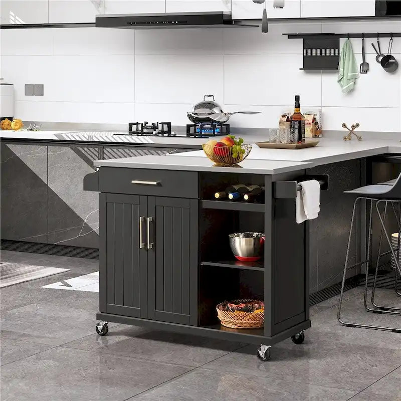 Yaheetech Rolling Kitchen Island Cart with Stainless Steel Top