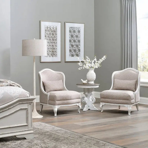 Antique White Upholstered Accent Chair