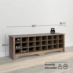24 Pair Shoe Storage Cubby Bench - 15.5D x 60W x 20.25H