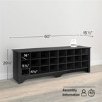 24 Pair Shoe Storage Cubby Bench - 15.5D x 60W x 20.25H