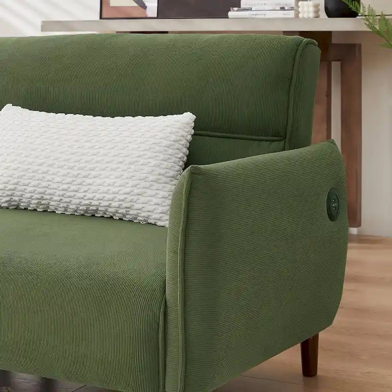 Convertible Futon Sofa Bed, Adjustable Couch Sleeper, Couch Corduroy Fabric Comfy Sofa bed with Wooden Legs & 2 Pillows