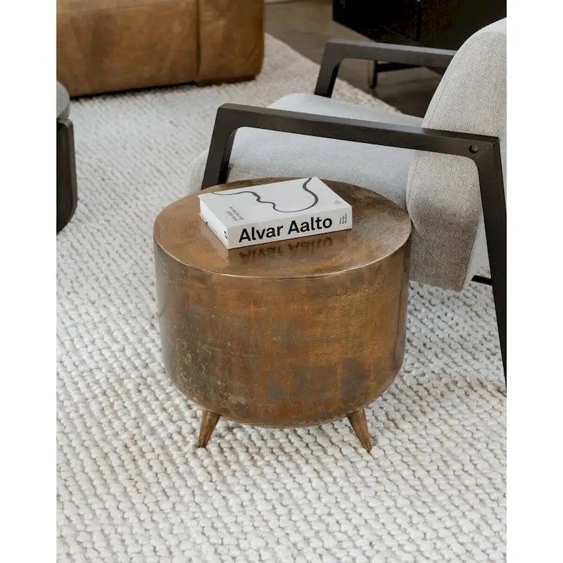 Macari Rustic Drum-Style Aluminum Accent Table - 19W x 19D x 18H