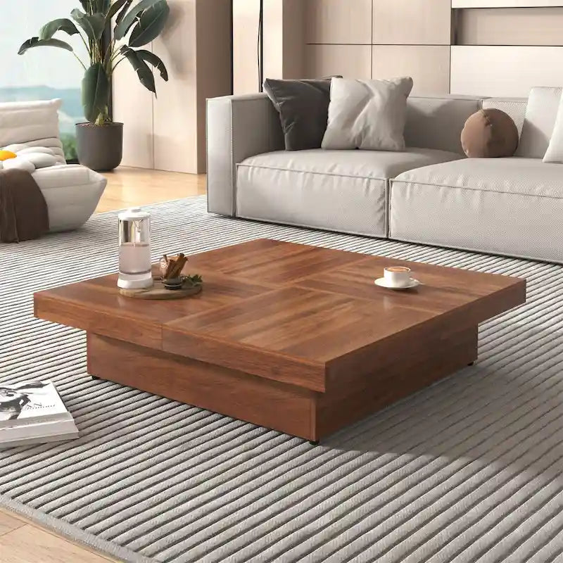 Square Marble Veneer Coffee Table Sliding Top with Storage by Harper&Bright Designs