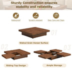 Square Marble Veneer Coffee Table Sliding Top with Storage by Harper&Bright Designs