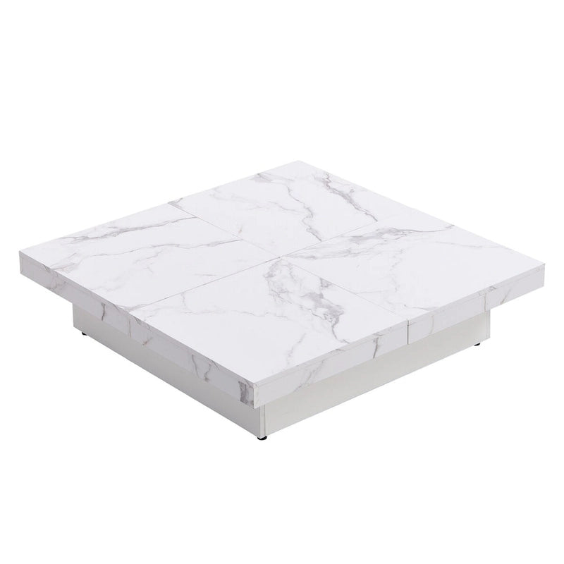 Square Marble Veneer Coffee Table Sliding Top with Storage by Harper&Bright Designs
