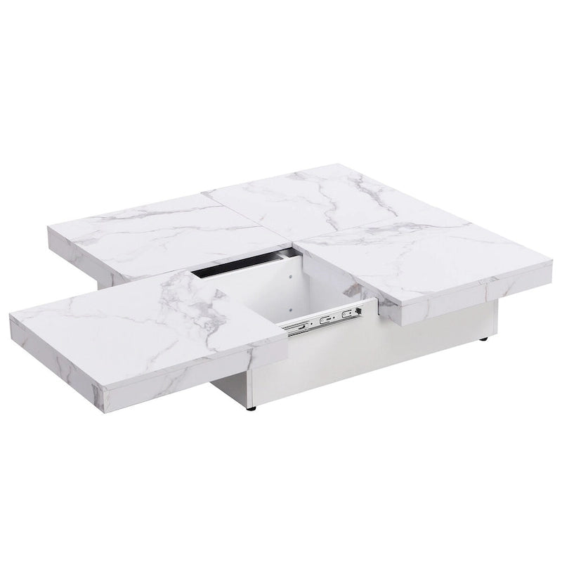 Square Marble Veneer Coffee Table Sliding Top with Storage by Harper&Bright Designs