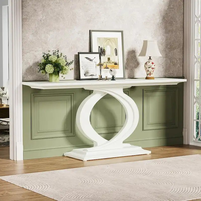 White Farmhouse Console Table for Living Room