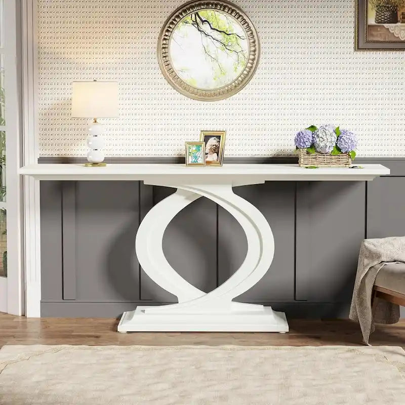 White Farmhouse Console Table for Living Room