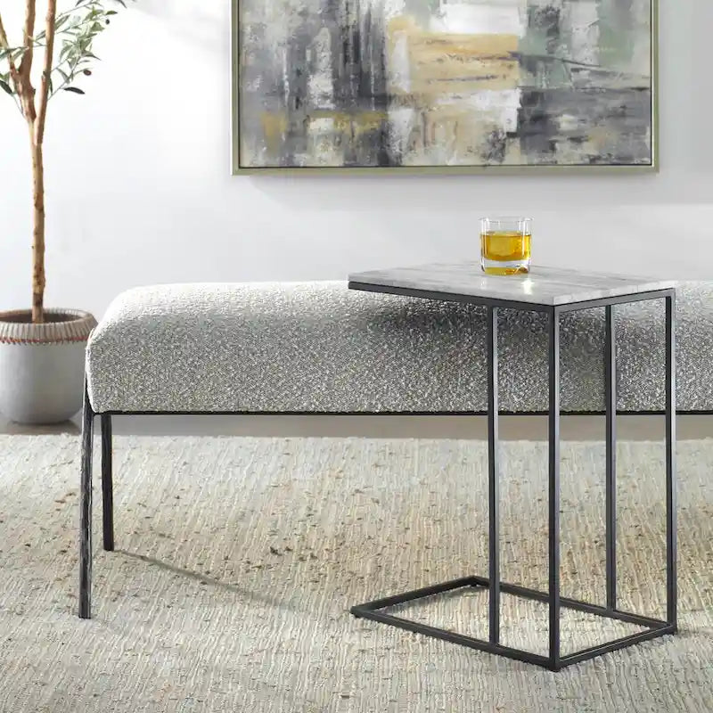 Porch & Den Black Metal and White Marble Accent Table
