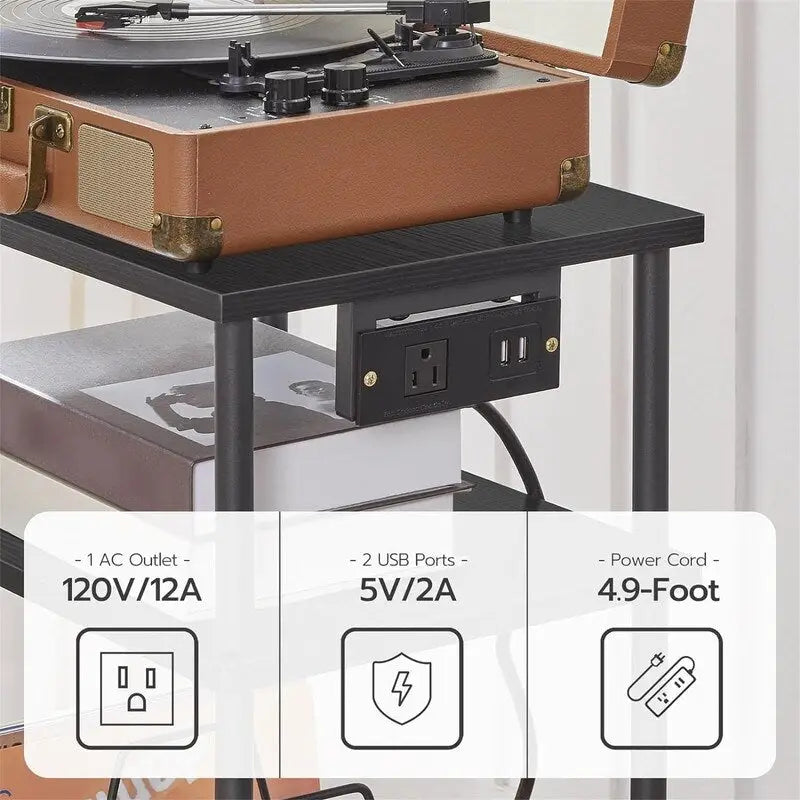 3 Tier Record Player Stand - 15.7L x 11.8W x 29.1H