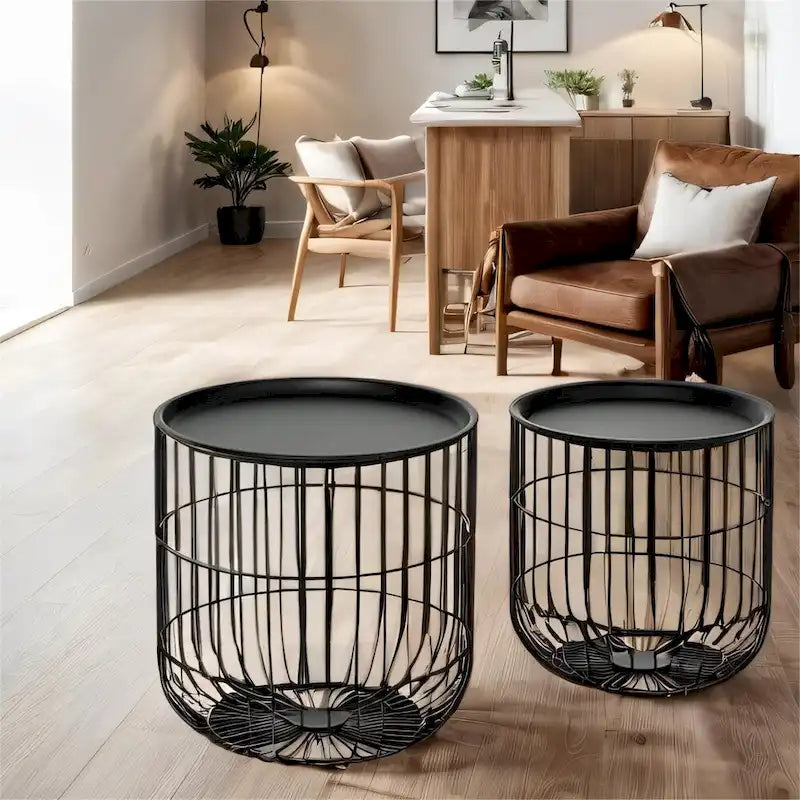 Nesting Coffee Tables with Steel Body and Removable Top (Set of 2)