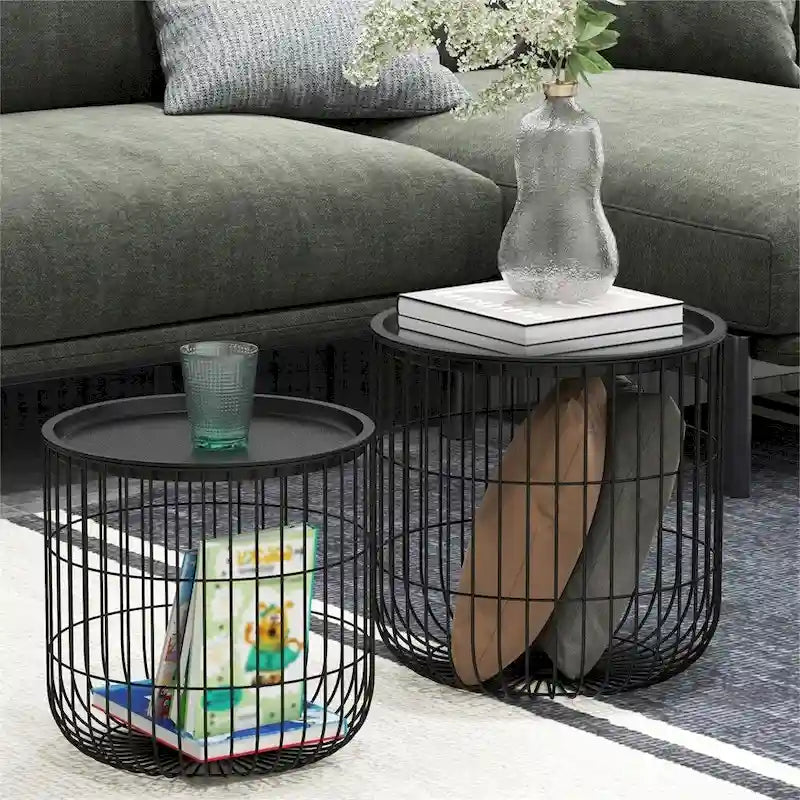 Nesting Coffee Tables with Steel Body and Removable Top (Set of 2)
