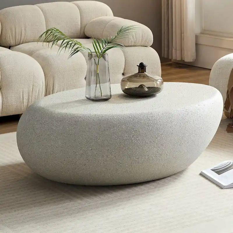 43.31Fiberglass Elliptical Coffee Table for Living Room Vintage Table, Irregular Center Table,No Need Assembly