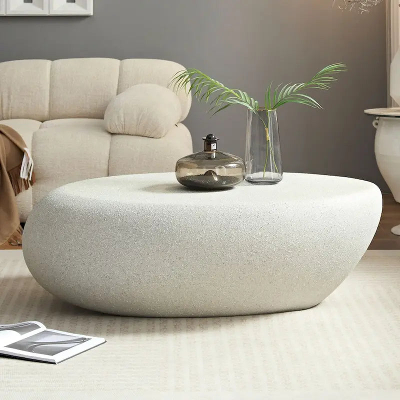43.31Fiberglass Elliptical Coffee Table for Living Room Vintage Table, Irregular Center Table,No Need Assembly