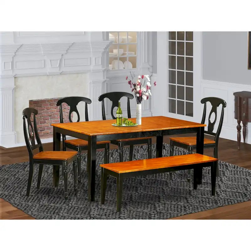 East West Furniture Dining Set Contains a Rectangle Table and Dining Chairs with a Bench (Chair Seat Type Options)