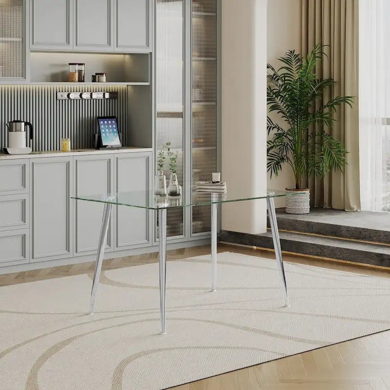 0.32 Thick Tempered Glass Top Dining Table with Stainless Steel Legs for Small Space, Dining Room
