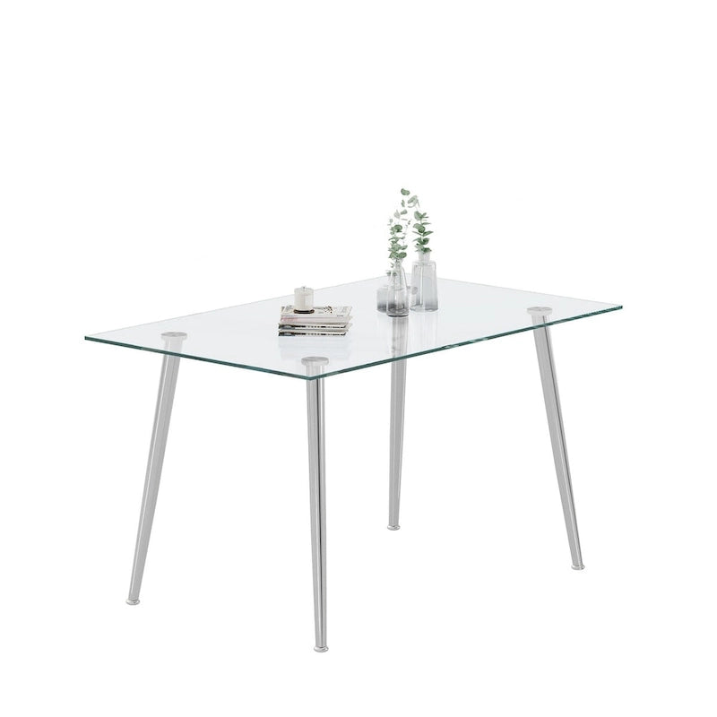 0.32 Thick Tempered Glass Top Dining Table with Stainless Steel Legs for Small Space, Dining Room
