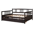 Full Size Wood Daybed, Sofa Bed, Equipped with Wooden Handrails and Two Drawers