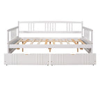Full Size Wood Daybed, Sofa Bed, Equipped with Wooden Handrails and Two Drawers