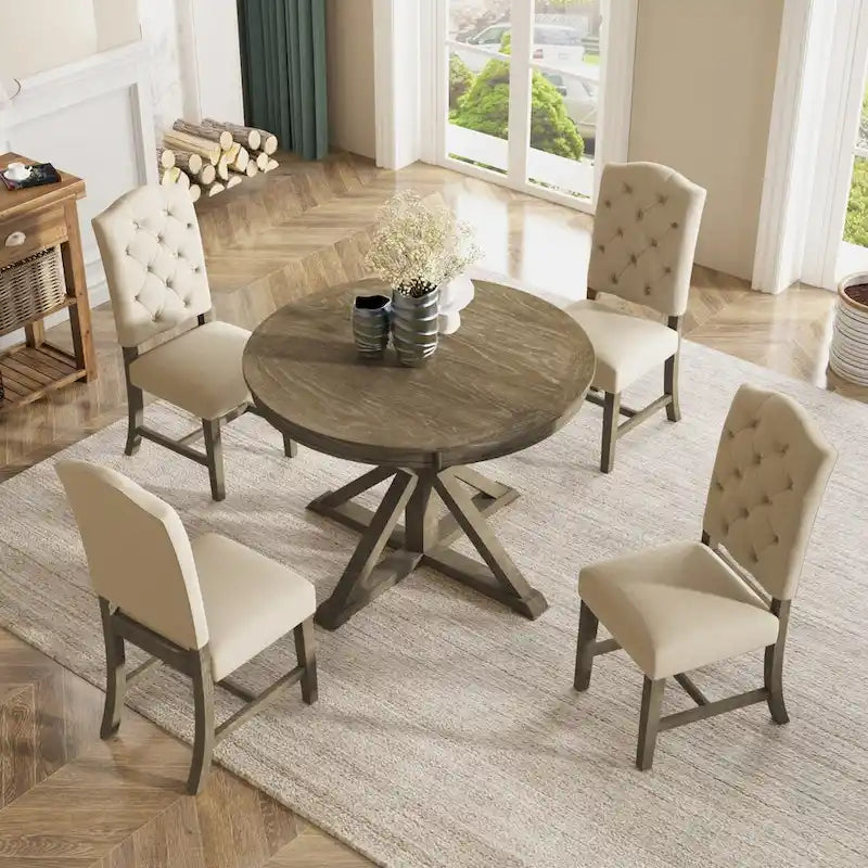 6-Piece Dining Table Set with Extendable Table and 4 Chairs