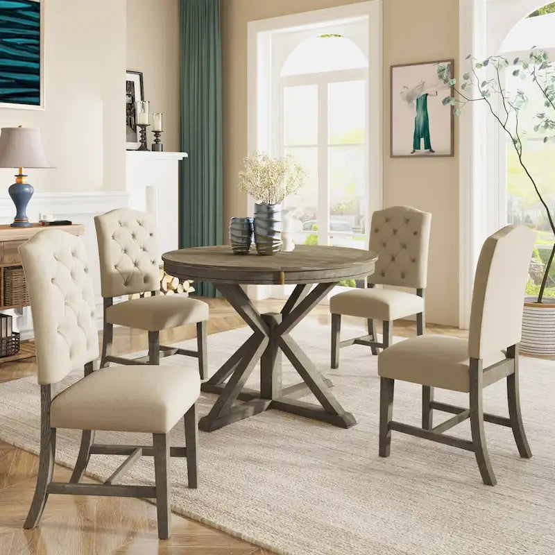 6-Piece Dining Table Set with Extendable Table and 4 Chairs