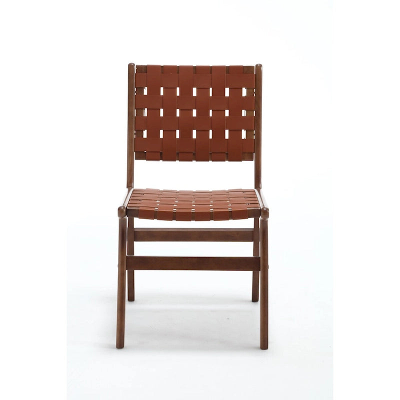Saddle leather woven dining chair, solid wood legs, suitable for dining room and living room