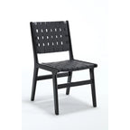 Saddle leather woven dining chair, solid wood legs, suitable for dining room and living room