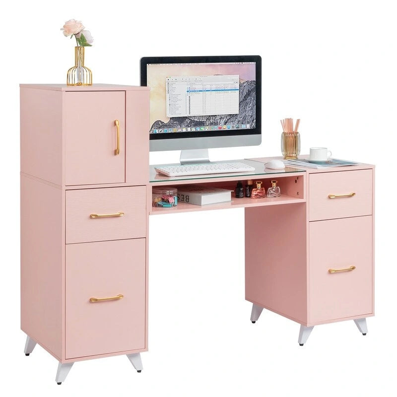 Embossed Particle Board Tempered Glass 55 W Manicure Table