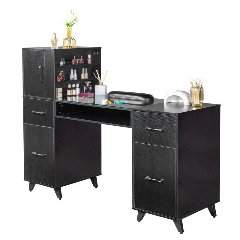 Embossed Particle Board Tempered Glass 55 W Manicure Table