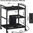 Printer Stand with Charging Station and USB Ports Large 3-Tier - 24D x 18.62W x 30.86H
