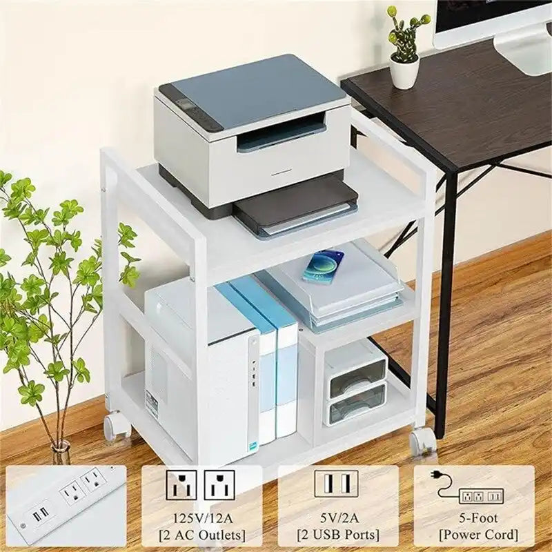 Printer Stand with Charging Station and USB Ports Large 3-Tier - 24D x 18.62W x 30.86H