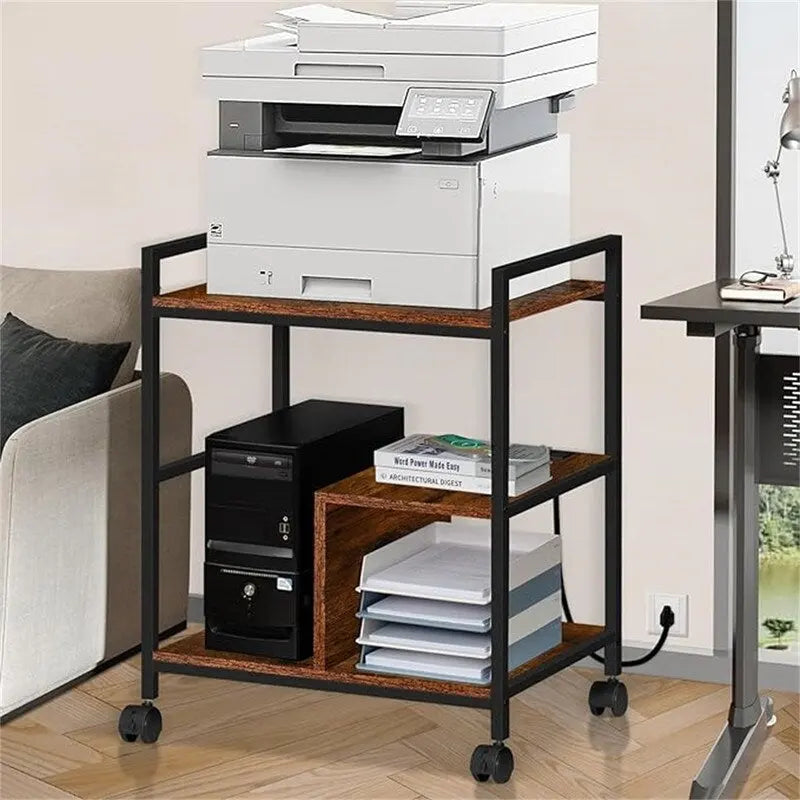 Printer Stand with Charging Station and USB Ports Large 3-Tier - 24D x 18.62W x 30.86H