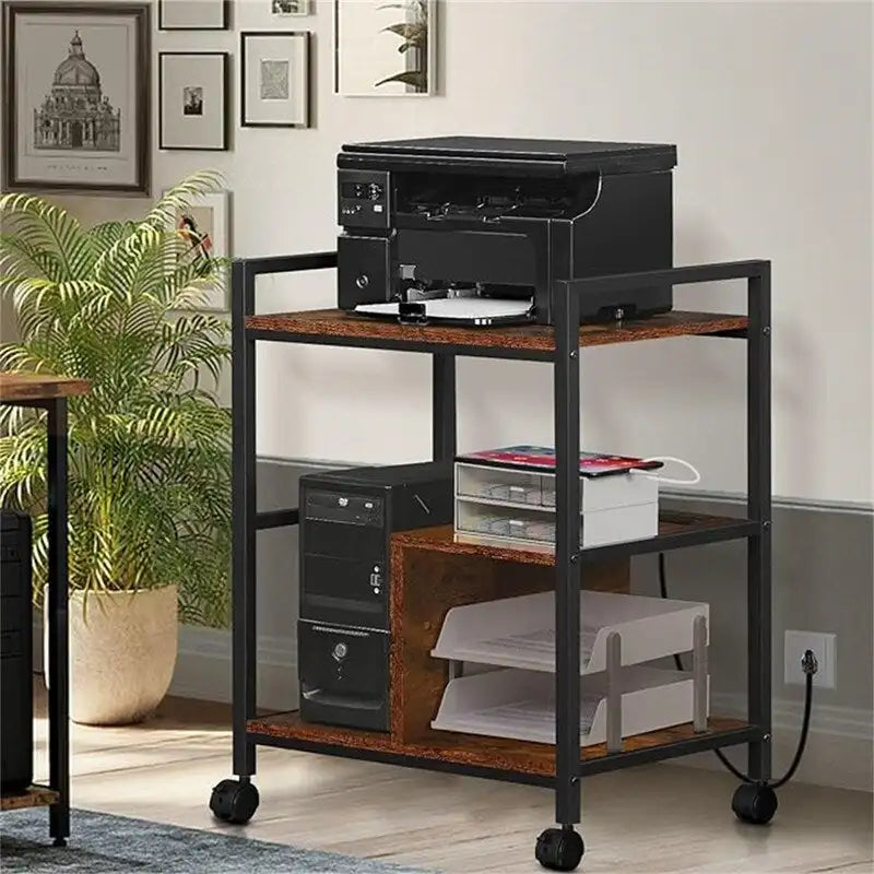 Printer Stand with Charging Station and USB Ports Large 3-Tier - 24D x 18.62W x 30.86H