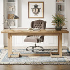 63 Inches Computer Desk, Rectangular Writing Table with Solid Wood Legs and Thickened Desktop