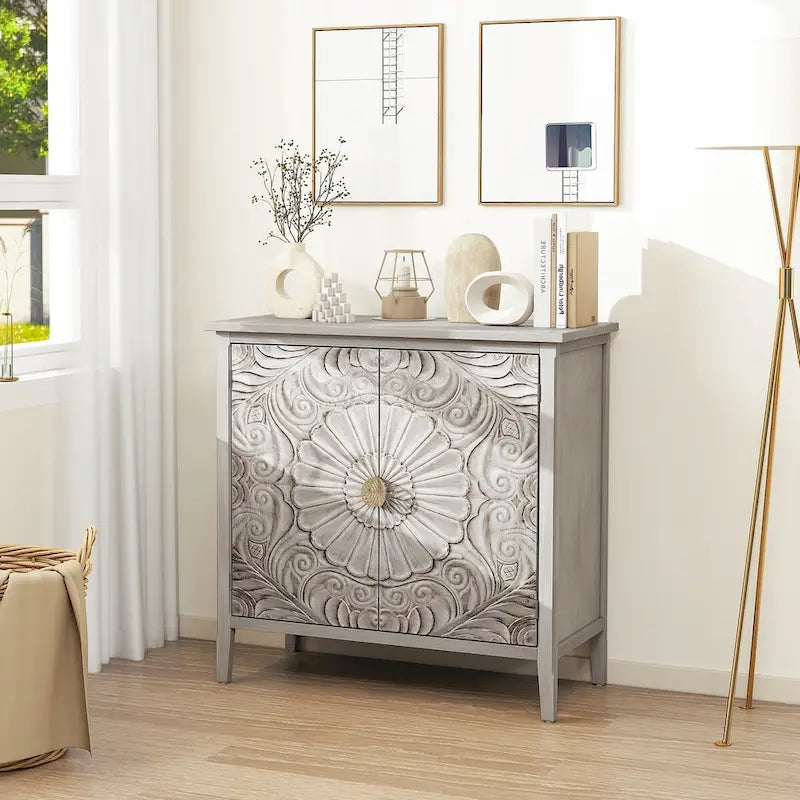 2 Door Cabinet, American Furniture, Suitable for Bedroom, Living Room, Study,Grey+White