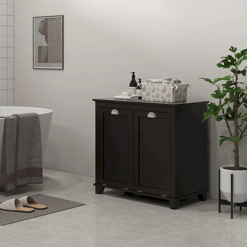 Bathroom Storage Cabinet with Dual Tilt out Laundry Hamper