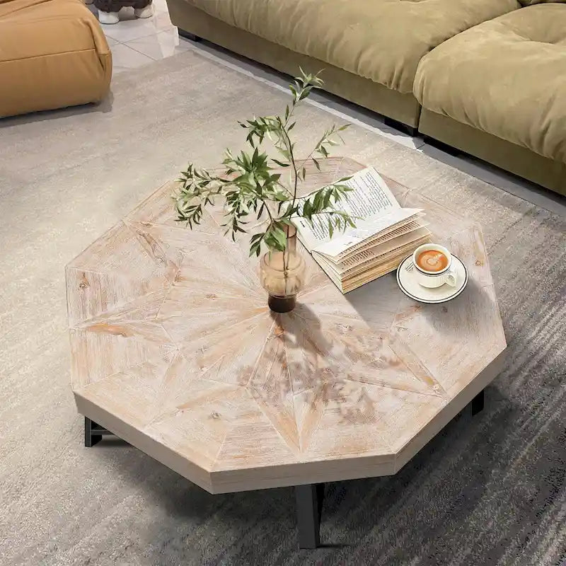 30-Inch Wood Octagonal Vintage Patchwork Coffee Table