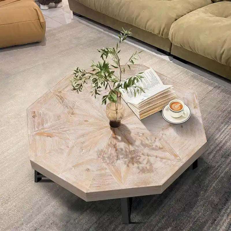 30-Inch Wood Octagonal Vintage Patchwork Coffee Table