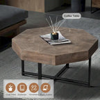 30-Inch Wood Octagonal Vintage Patchwork Coffee Table