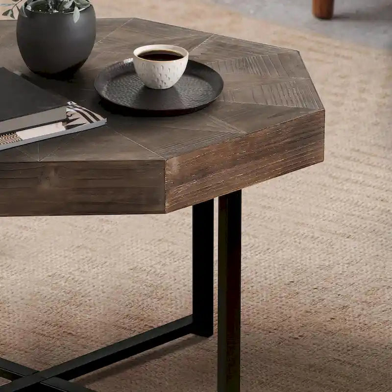 30-Inch Wood Octagonal Vintage Patchwork Coffee Table