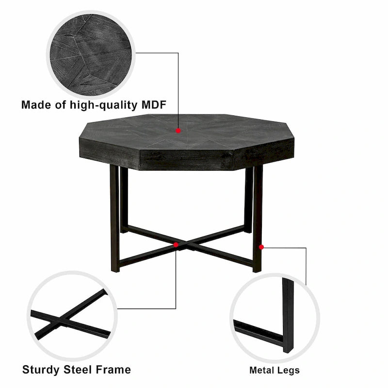 30-Inch Wood Octagonal Vintage Patchwork Coffee Table