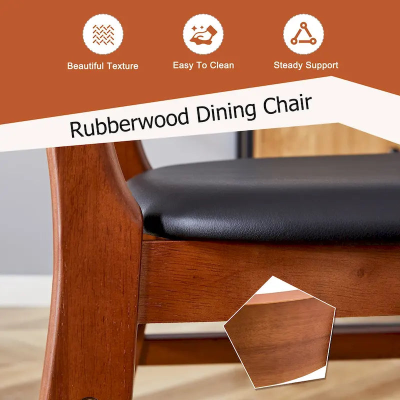 Wooden Dining Chairs Set of 2 with Small Curved Back and PU Cushion