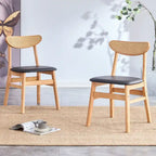 Wooden Dining Chairs Set of 2 with Small Curved Back and PU Cushion