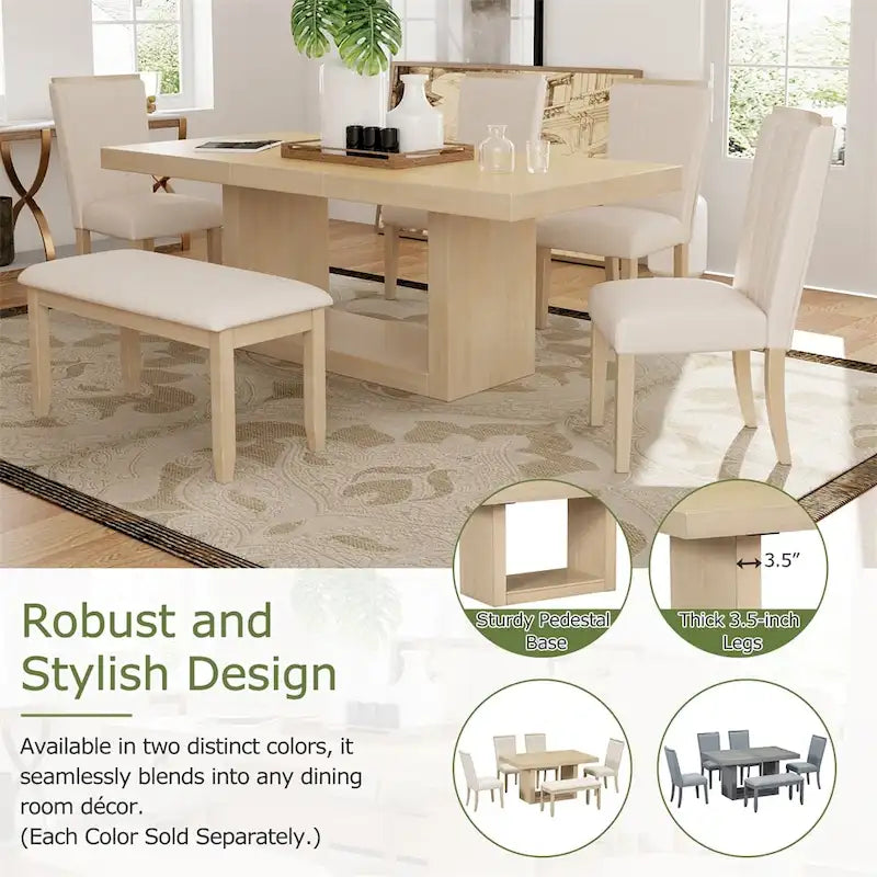 Contemporary 6-Piece 78inch Extendable Pedestal Dining Table Set