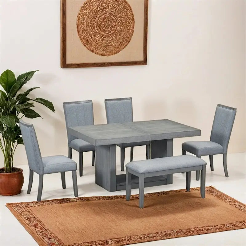 Contemporary 6-Piece 78inch Extendable Pedestal Dining Table Set