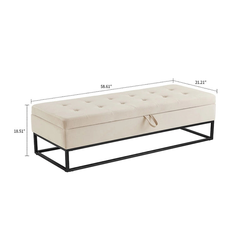 Modern Velvet Upholstered Storage Bench with Flip-Up Seat Top