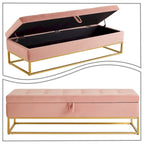 Modern Velvet Upholstered Storage Bench with Flip-Up Seat Top