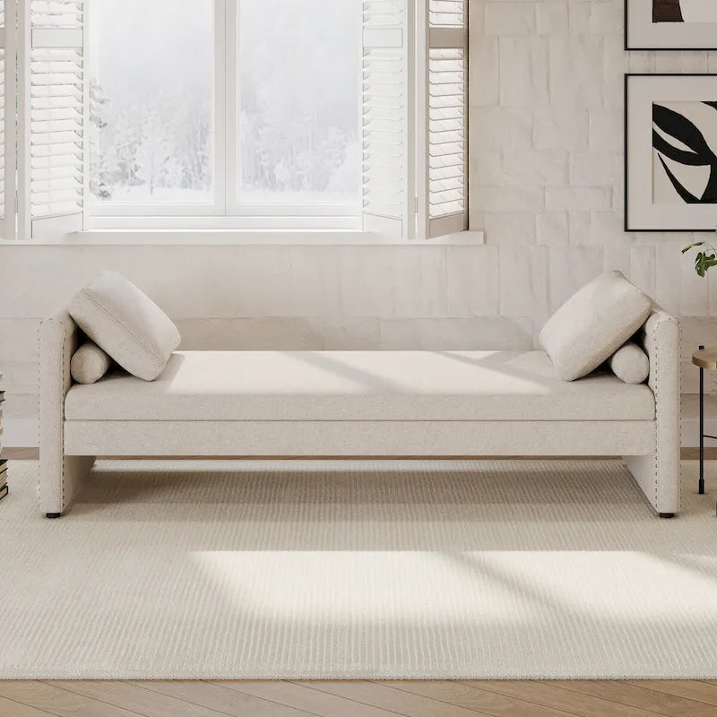 Modern Upholstered Chaise Lounger Daybed with Pillows Small Single Daybed for Living Rooms