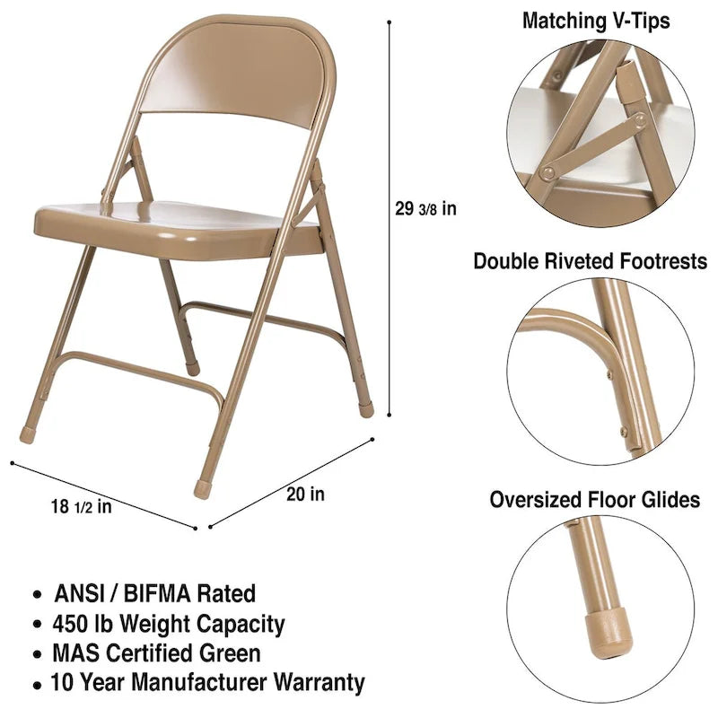 Hampden Furnishings Bernadine Collection Metal Round-Backed Folding Chair, Pack of 4