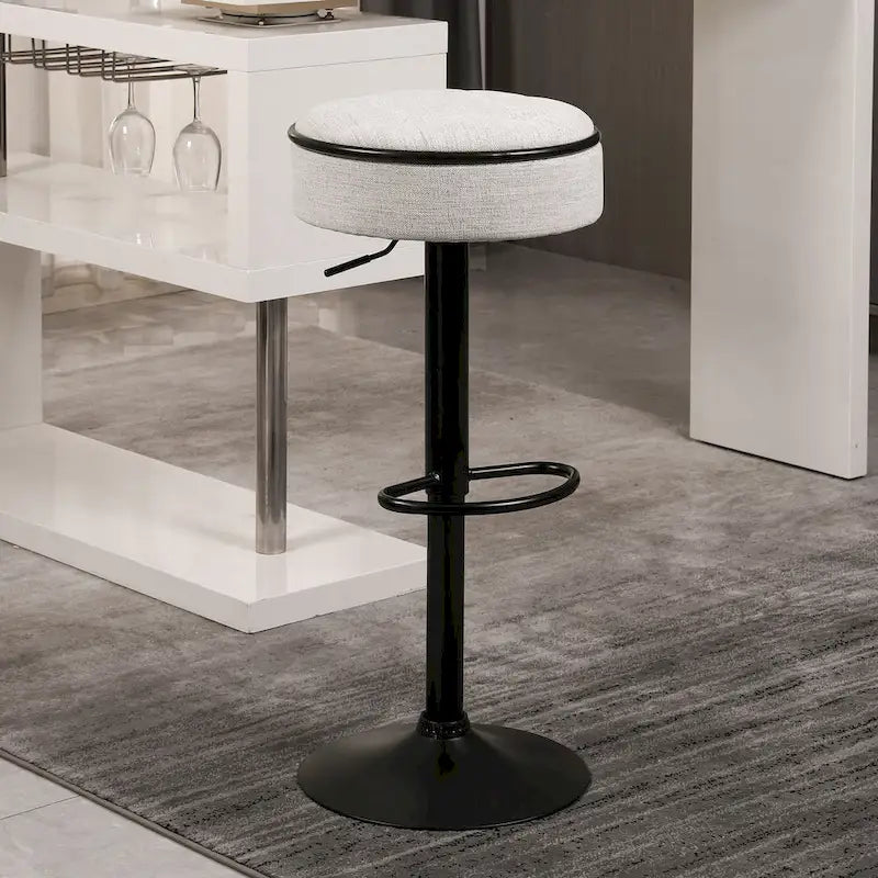 Modern PU Height Adjustable Swivel Bar Stool with Storage, Set of 2